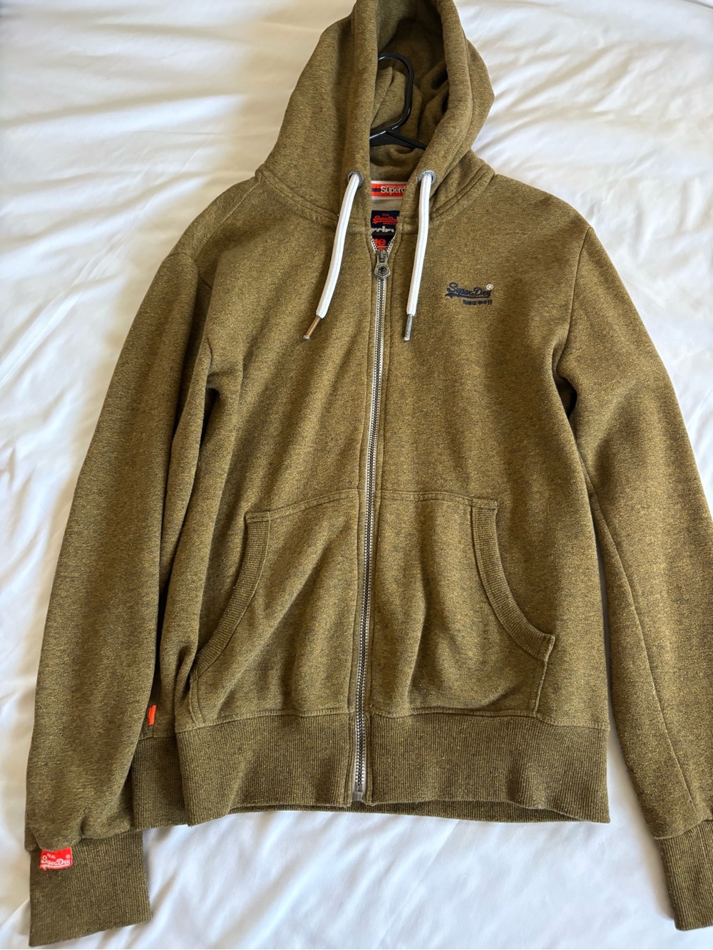Superdry tan/olive Zip-Up Hoodie with Drawstring Hood